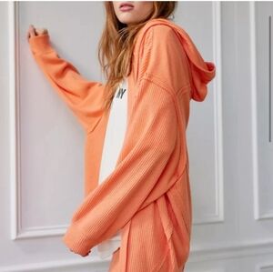 Out From Under Urban Outfitters Orange Ribbed Knit Open Hooded Cardigan Size M